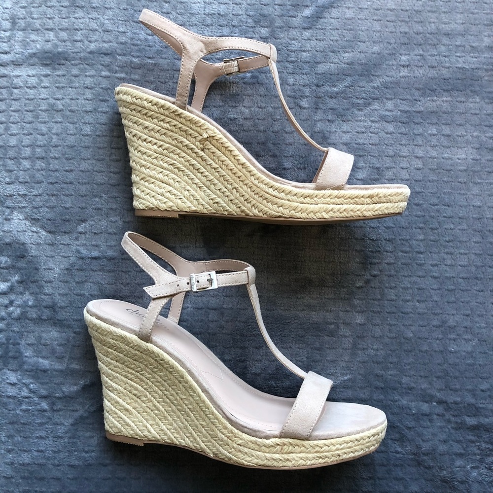 Charles David Lili T Strap Wedge Sandal Sz 9.5 Jute Platform Espadrille Vegan